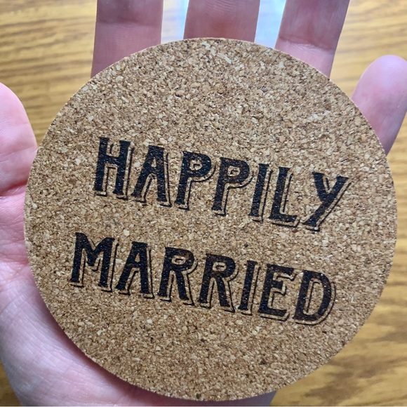 Happily Married Laser Engraved Cork Coaster - Picture 5 of 6